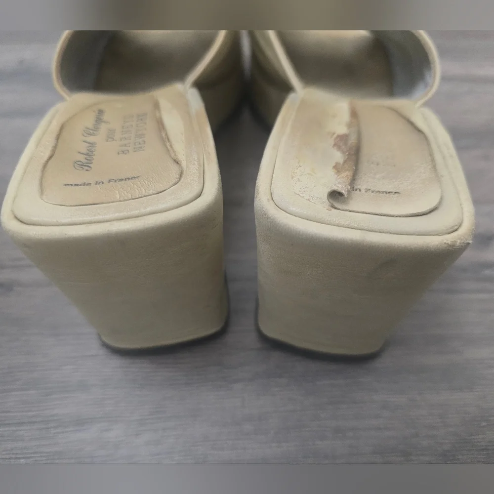 Robert Clergerie Leather Platform Mules Cream Womens Size 8 VTG